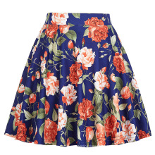 Kate Kasin Girls High Stretchy Mini Skirt A-Line Floral Print Flared Skirt KK000294-1